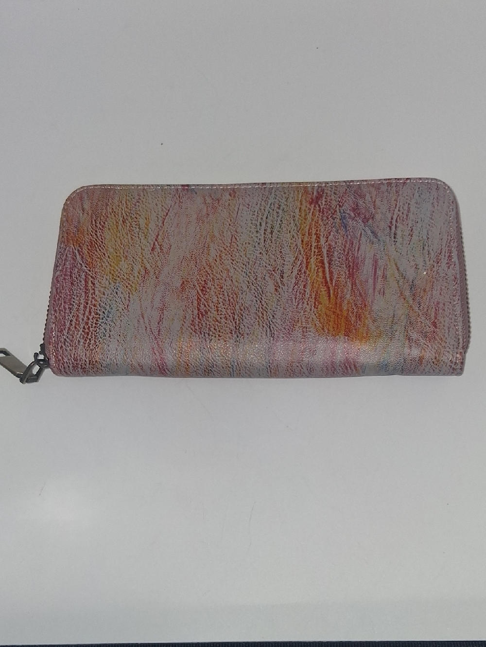 Multicolor Zip-Around Wallet in Pink & Orange Hues